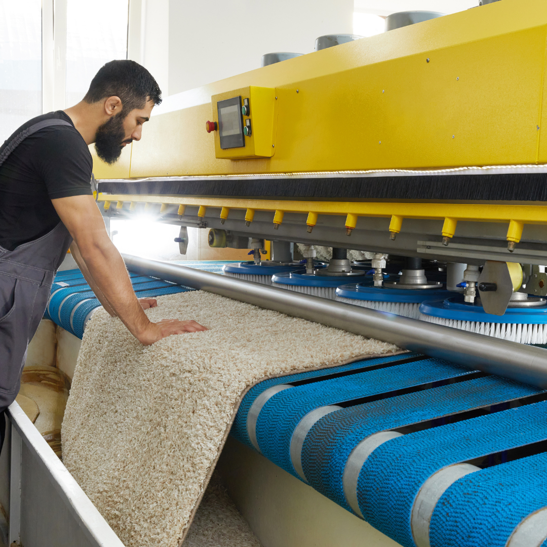 rug being washed in a washing machine